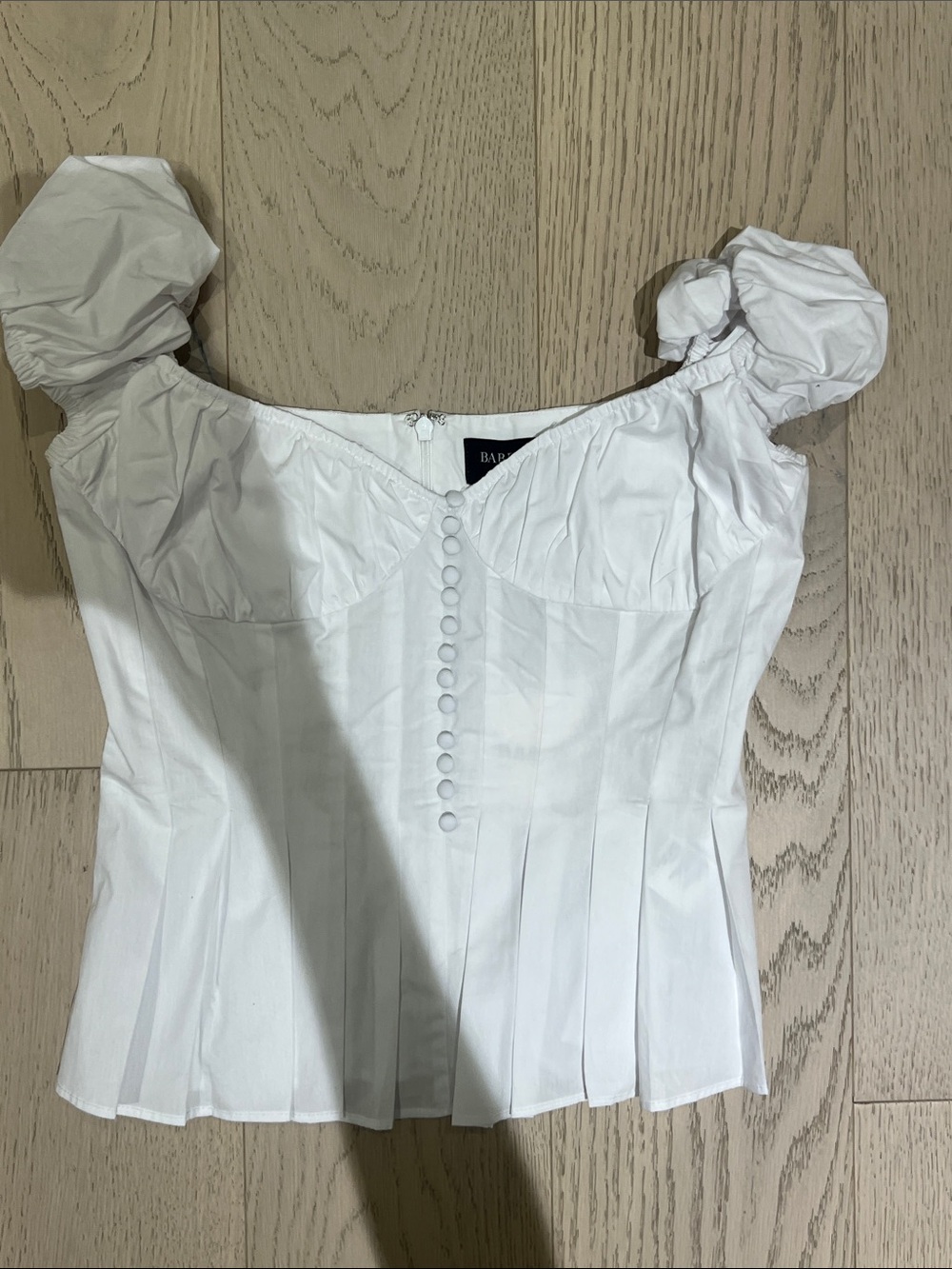 Bardot White Puff Sleeve Pleated Bustier Blouse